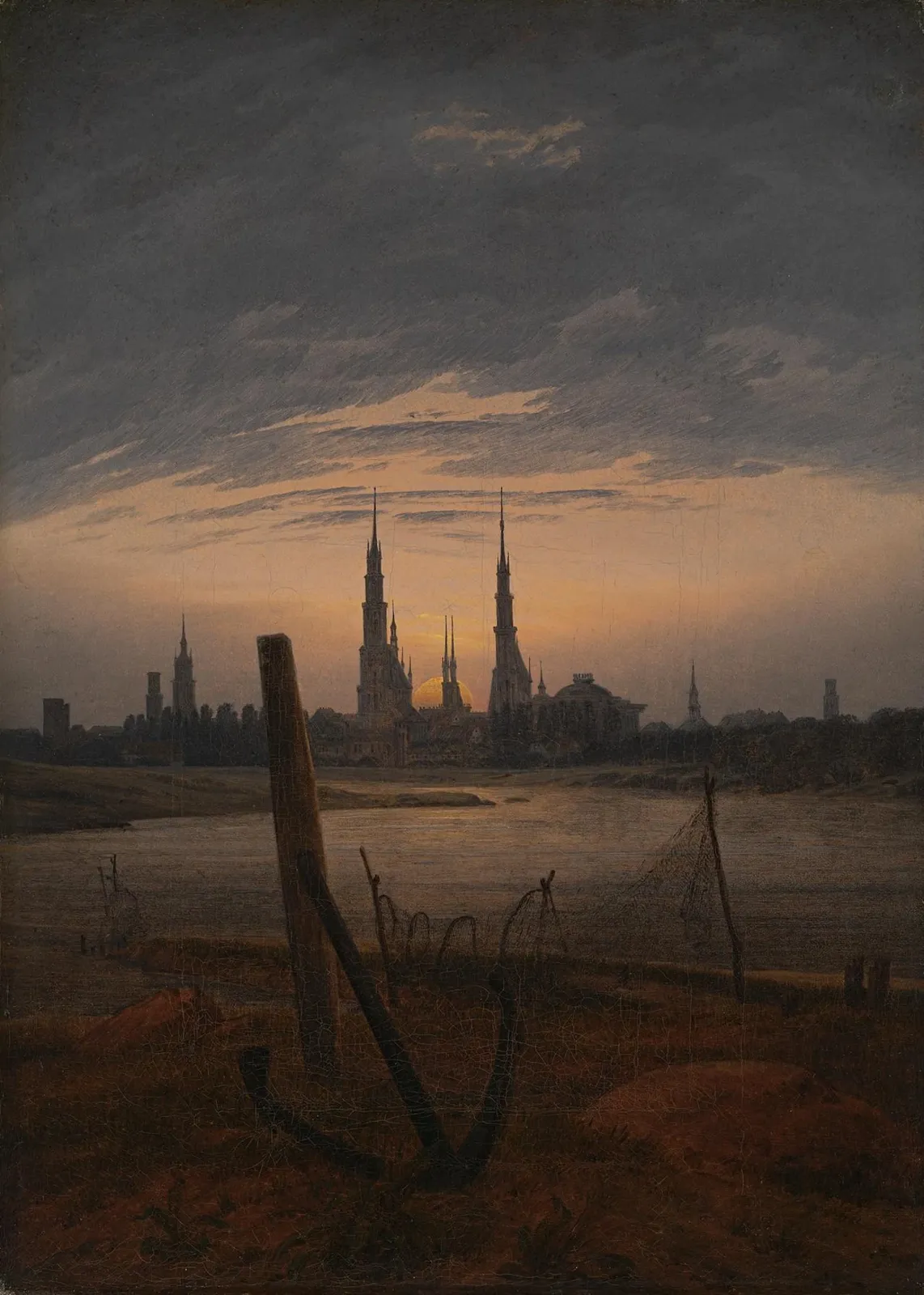 Ville au lever de Lune, Caspar David Friedrich