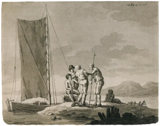 Scène d'adieu sur la plage (pêcheur et voilier) — Caspar David Friedrich