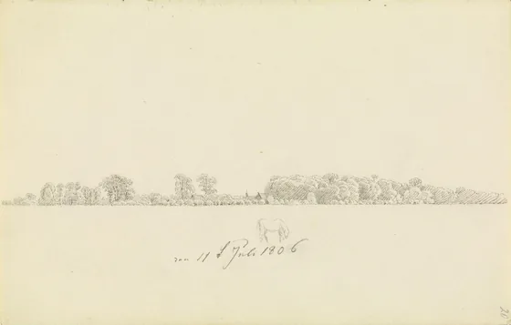 Paysage d'arbres avec une maison et un cheval — Caspar David Friedrich