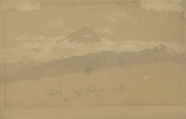 Paisaje de montaña cerca de Teplitz, con el Milleschauer, Caspar David Friedrich