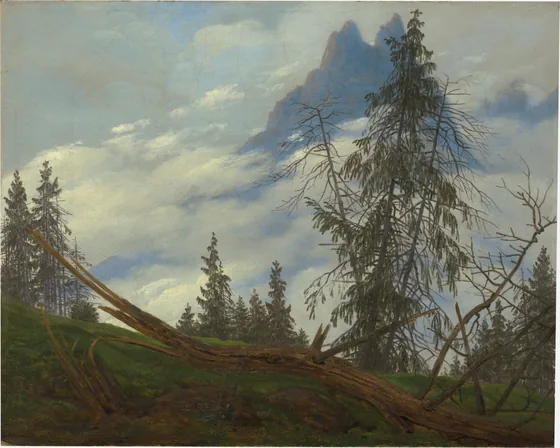 Crête de haute montagne avec les nuages de conduite — Caspar David Friedrich