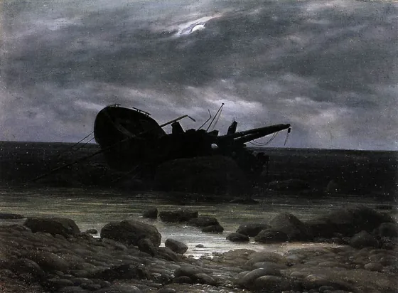 Épave au clair de lune — Caspar David Friedrich