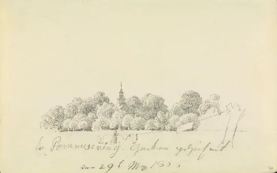 Femme étendant du linge devant une chapelle — Caspar David Friedrich