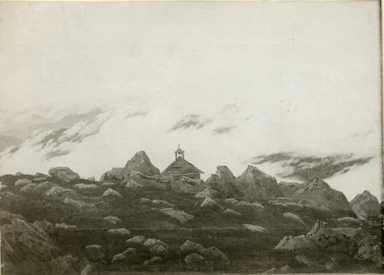 Cabane de montagne dans le brouillard — Caspar David Friedrich