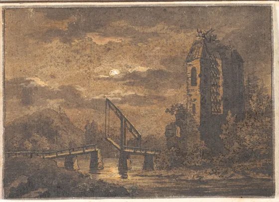 Paysage avec un pont-levis et une ruine au clair de lune — Caspar David Friedrich