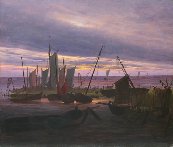 Navires dans le port, le soir — Caspar David Friedrich