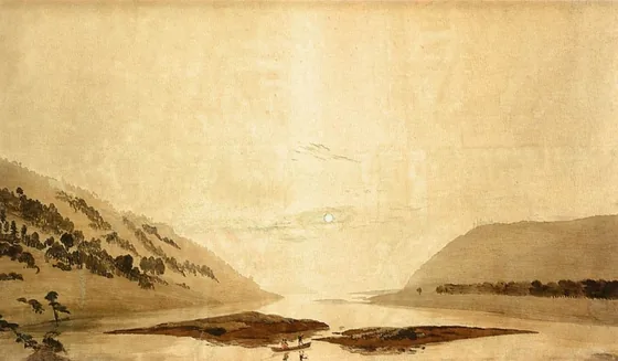Paysage de rivière dans les montagnes, le matin — Caspar David Friedrich