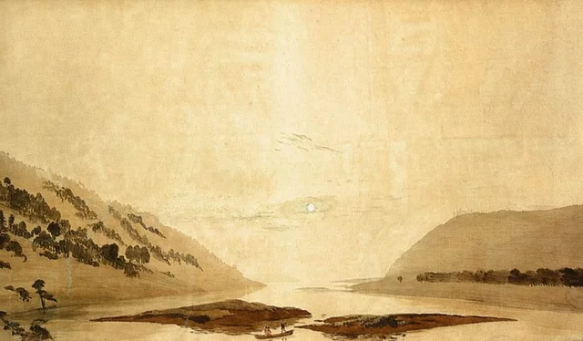 Paisaje de río en las montañas, por la mañana, Caspar David Friedrich