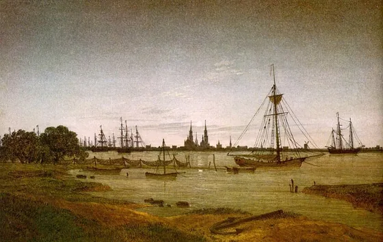 Port au clair de lune — Caspar David Friedrich
