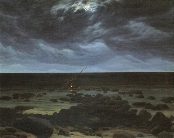 Rivage avec bateau échoué au clair de lune — Caspar David Friedrich