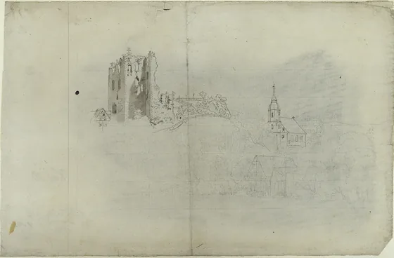 Ruine, église et maisons à Tharandt, près de Dresde — Caspar David Friedrich