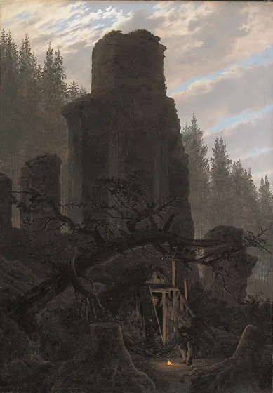 Ruines au crépuscule (Ruine de l'église dans la forêt) — Caspar David Friedrich