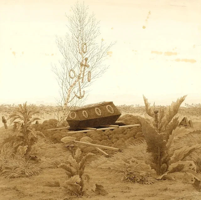 Ataúd al borde de una tumba, Caspar David Friedrich