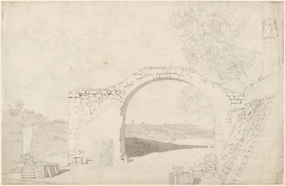Route au bord de l'Elbe, avec une arcade en ruine — Caspar David Friedrich