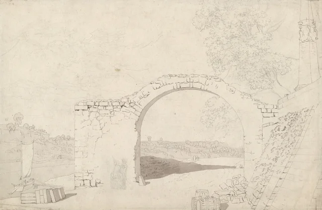 Camino junto al Elba, con un arco en ruinas