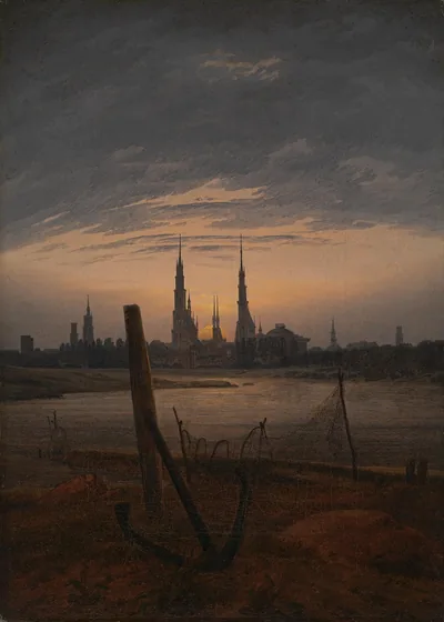 Ville au lever de Lune — Caspar David Friedrich