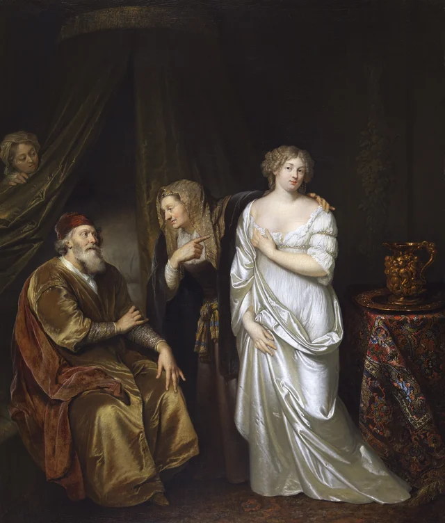Sarah Leading Hagar to Abraham, Caspar Netscher