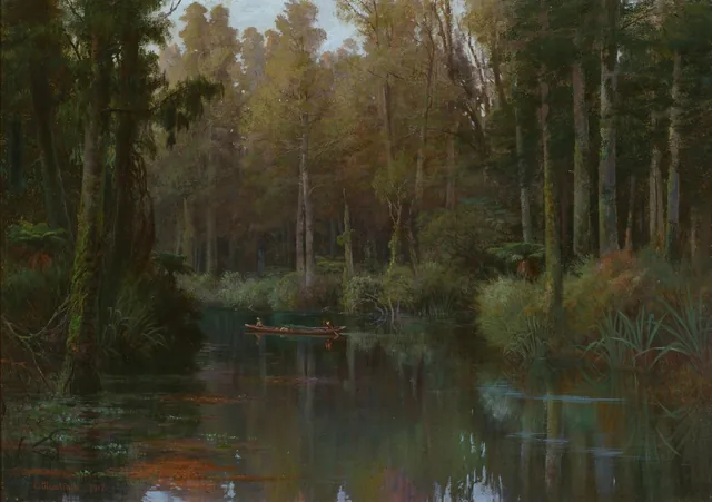 Entardecer no riacho Mahinapua, Hokitika, Charles Blomfield