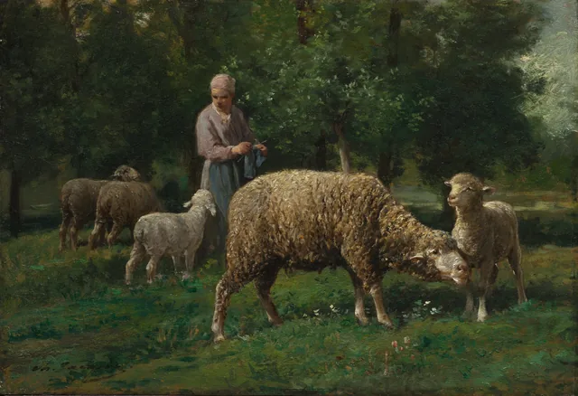 Shepherdess with Sheep, Charles Jacque