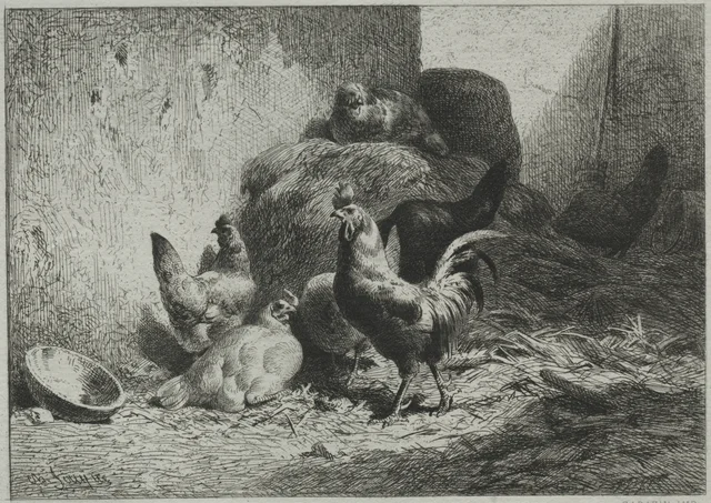 Cock and Hens, Charles Jacque