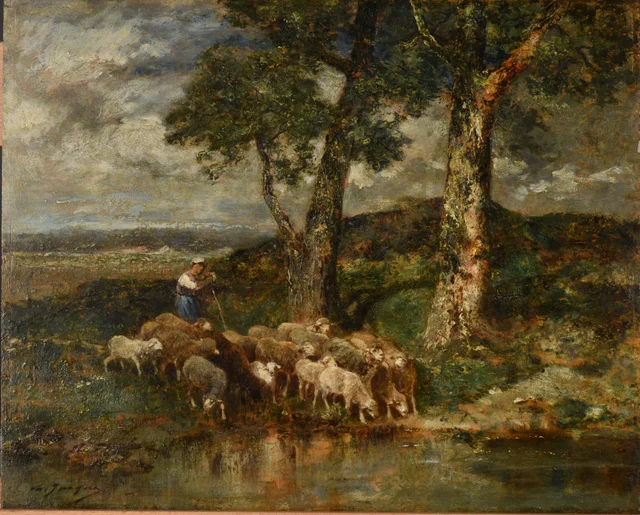 Sheep at the Watering Place, Charles Jacque