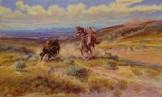 Spearing a Buffalo, Charles Marion Russell