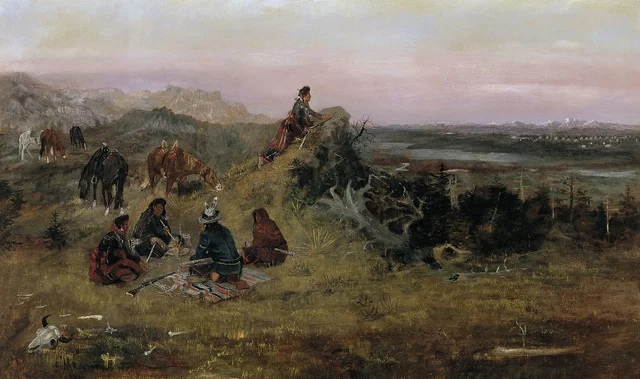 The Piegans Preparing to Steal Horses from the Crows, Charles Marion Russell