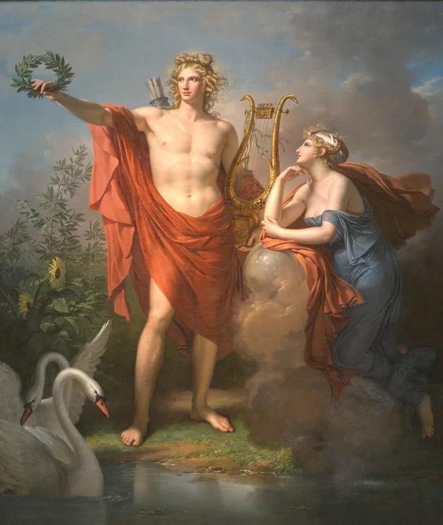 Apollon, dieu de la lumière, de l'éloquence, de la poésie et des beaux-arts, avec Uranie, muse de l'astronomie, Charles Meynier