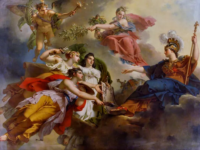 La France, sous les traits de Minerve, protégeant les Arts, Charles Meynier