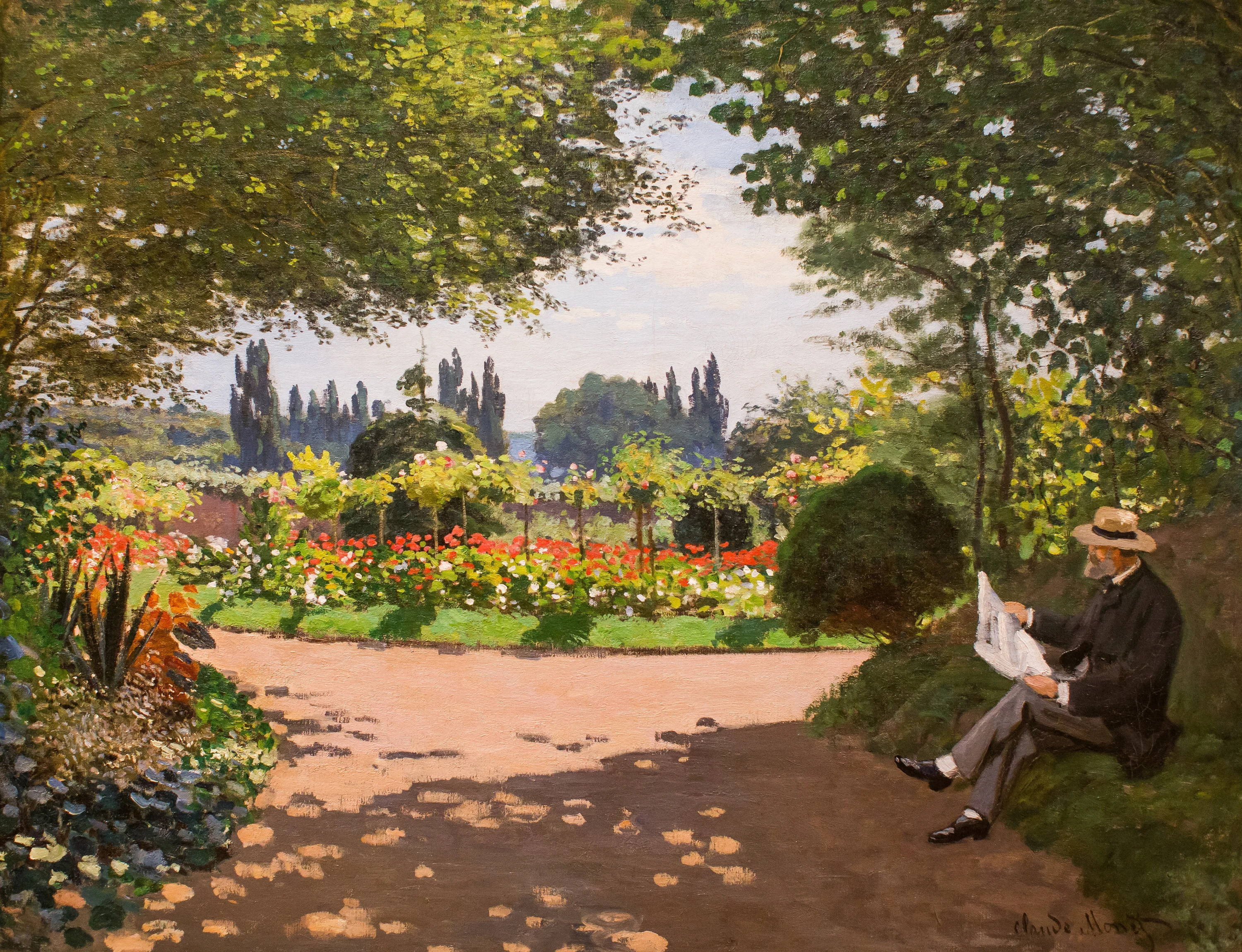 Adolphe Monet lisant dans un jardin, Claude Monet