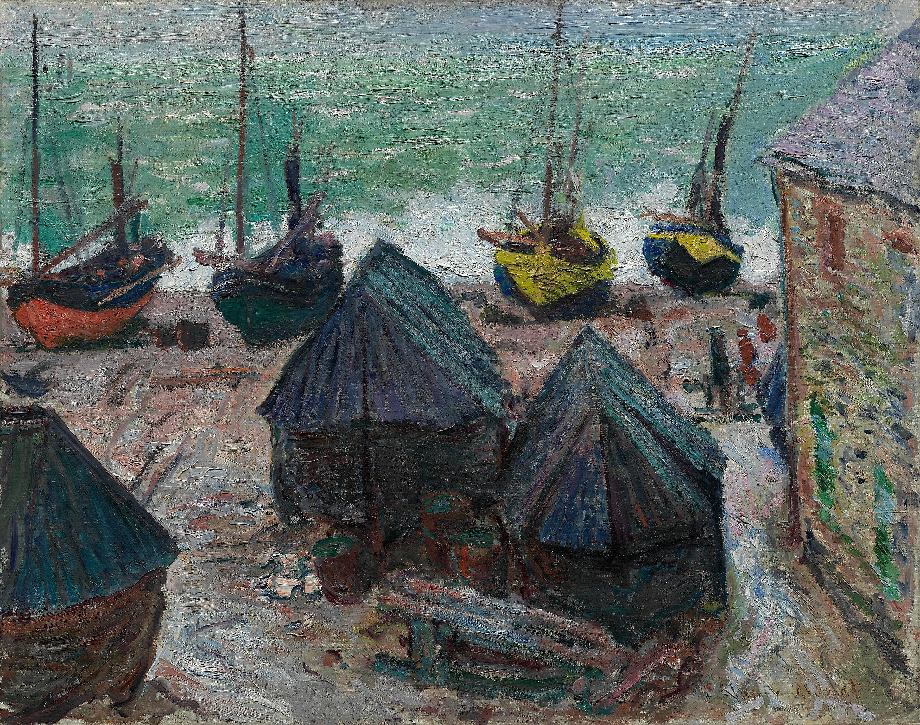 Boats on the Beach at Étretat, Claude Monet