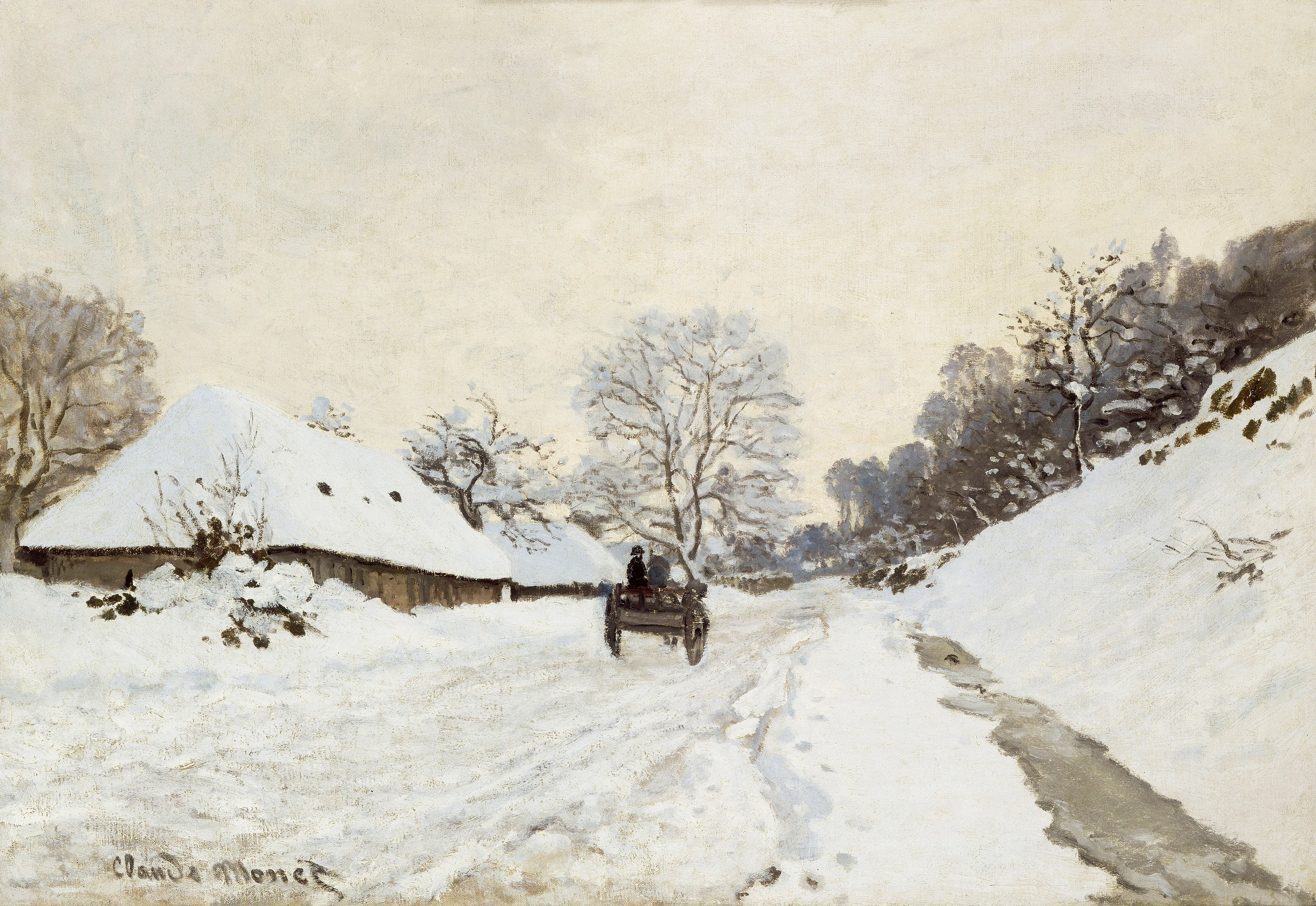 La Charrette. Route sous la neige à Honfleur, Claude Monet