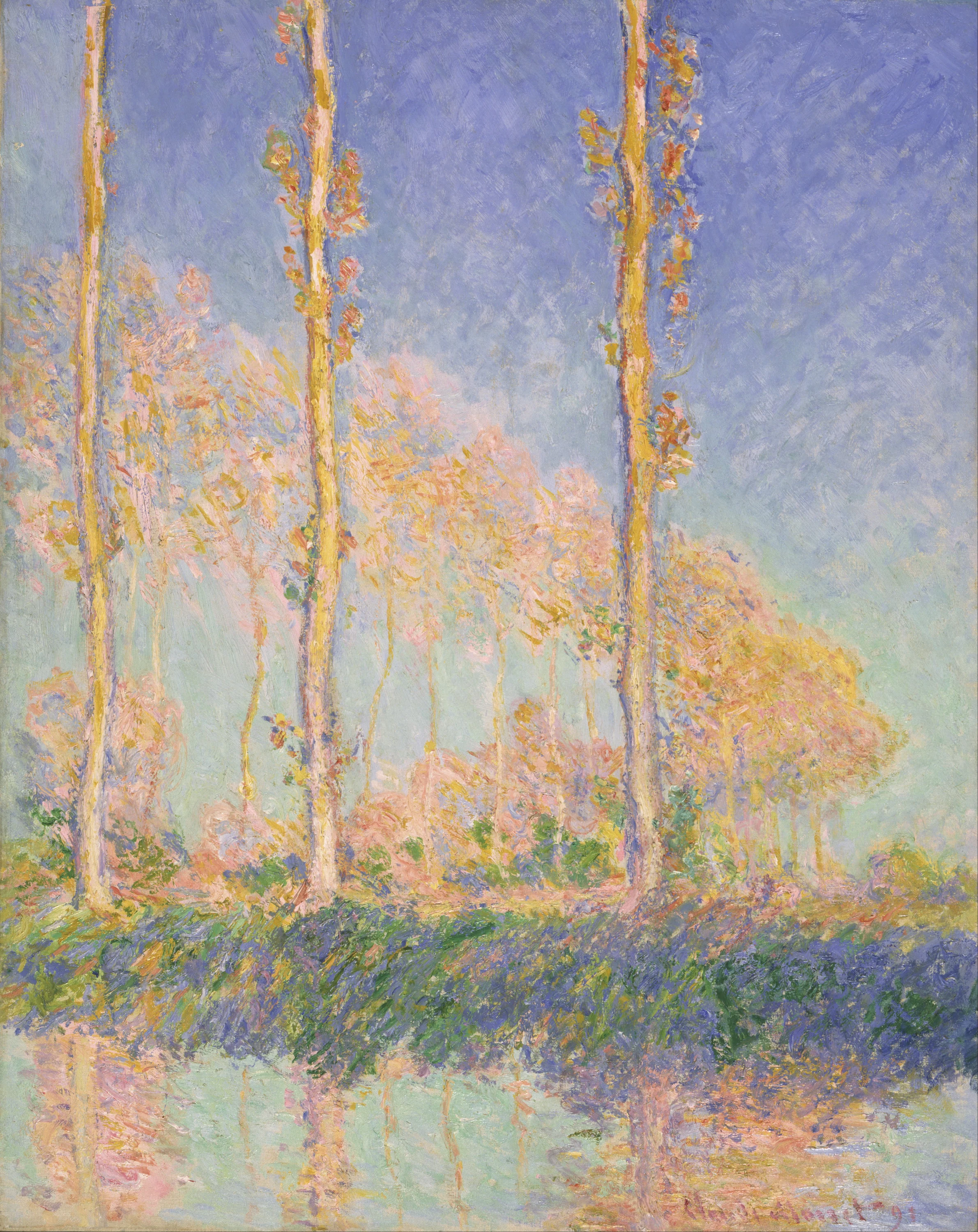 Les Peupliers, trois arbres roses, automne, Claude Monet