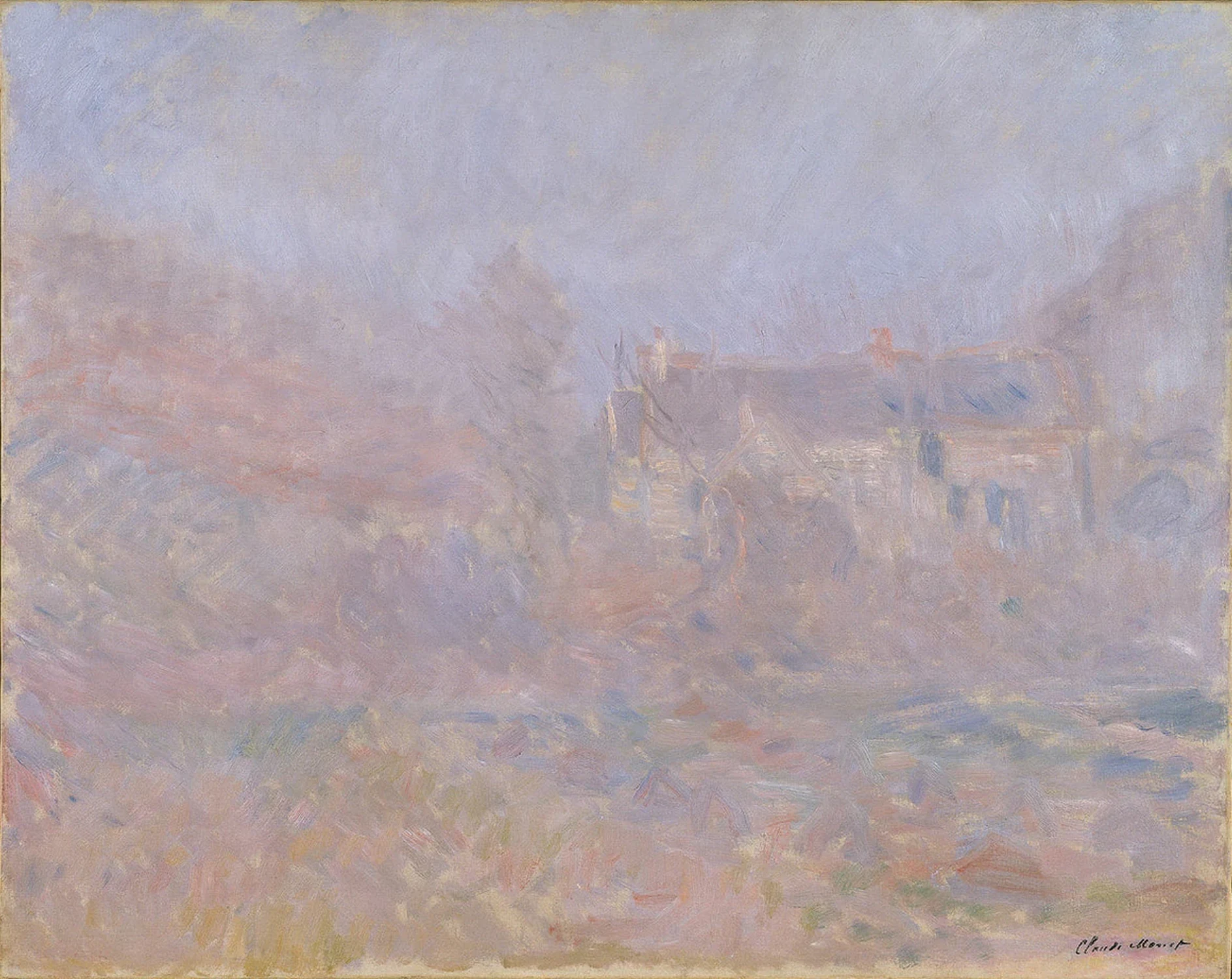 Maisons à Falaise, brouillard, Claude Monet
