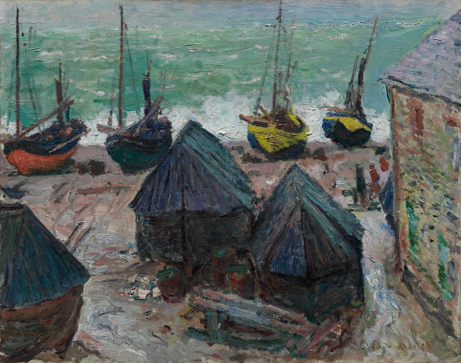 Bateaux sur la plage d'Étretat, Claude Monet