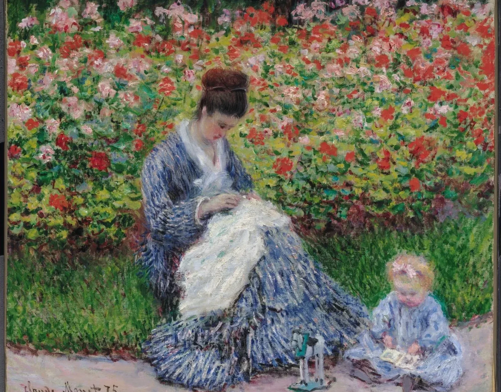 Camille Monet and a Child in the Artist's Garden in Argenteuil, Claude Monet