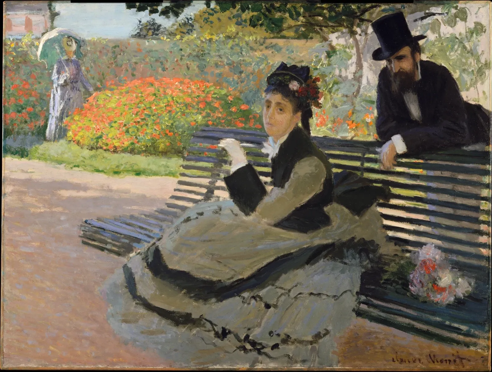 Camille Monet sur un banc de jardin, Claude Monet