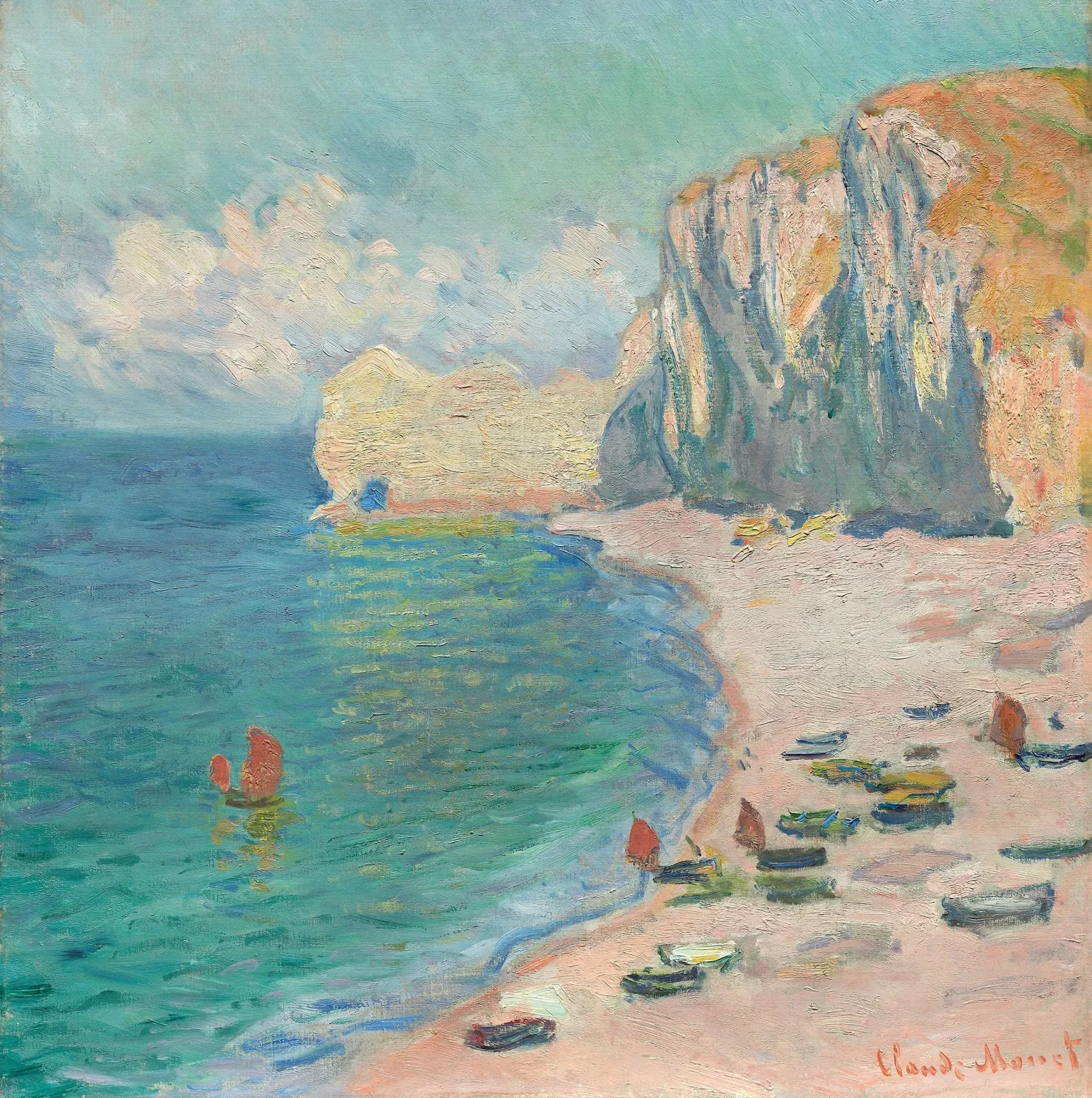 Étretat: La Plage et la Falaise d'Amont, Claude Monet