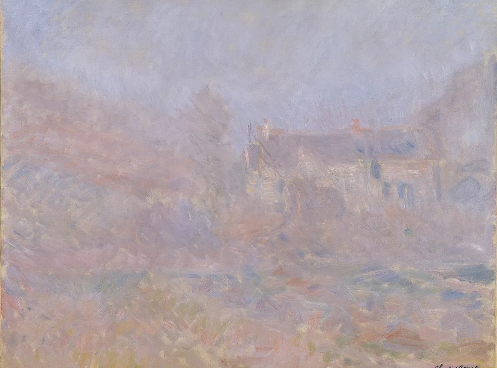 Maisons à Falaise, brouillard, Claude Monet