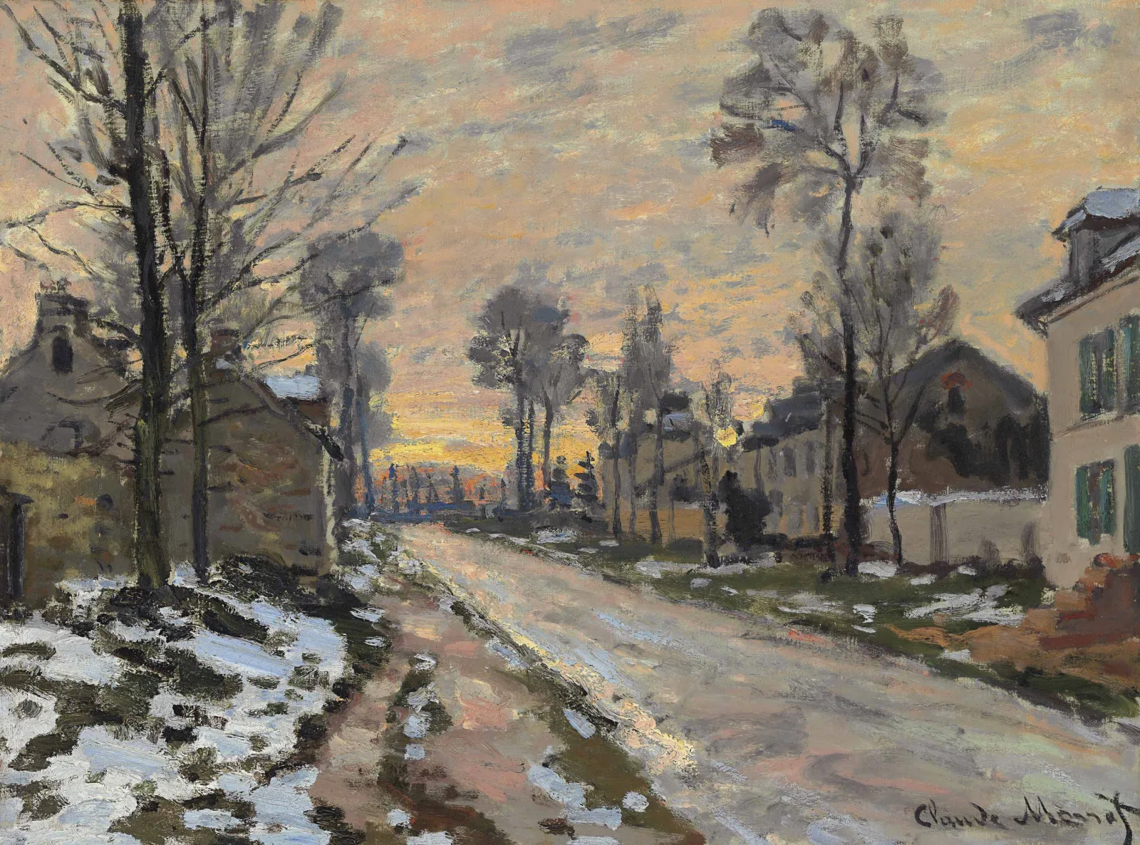 Road at Louveciennes, Melting Snow, Sunset, Claude Monet