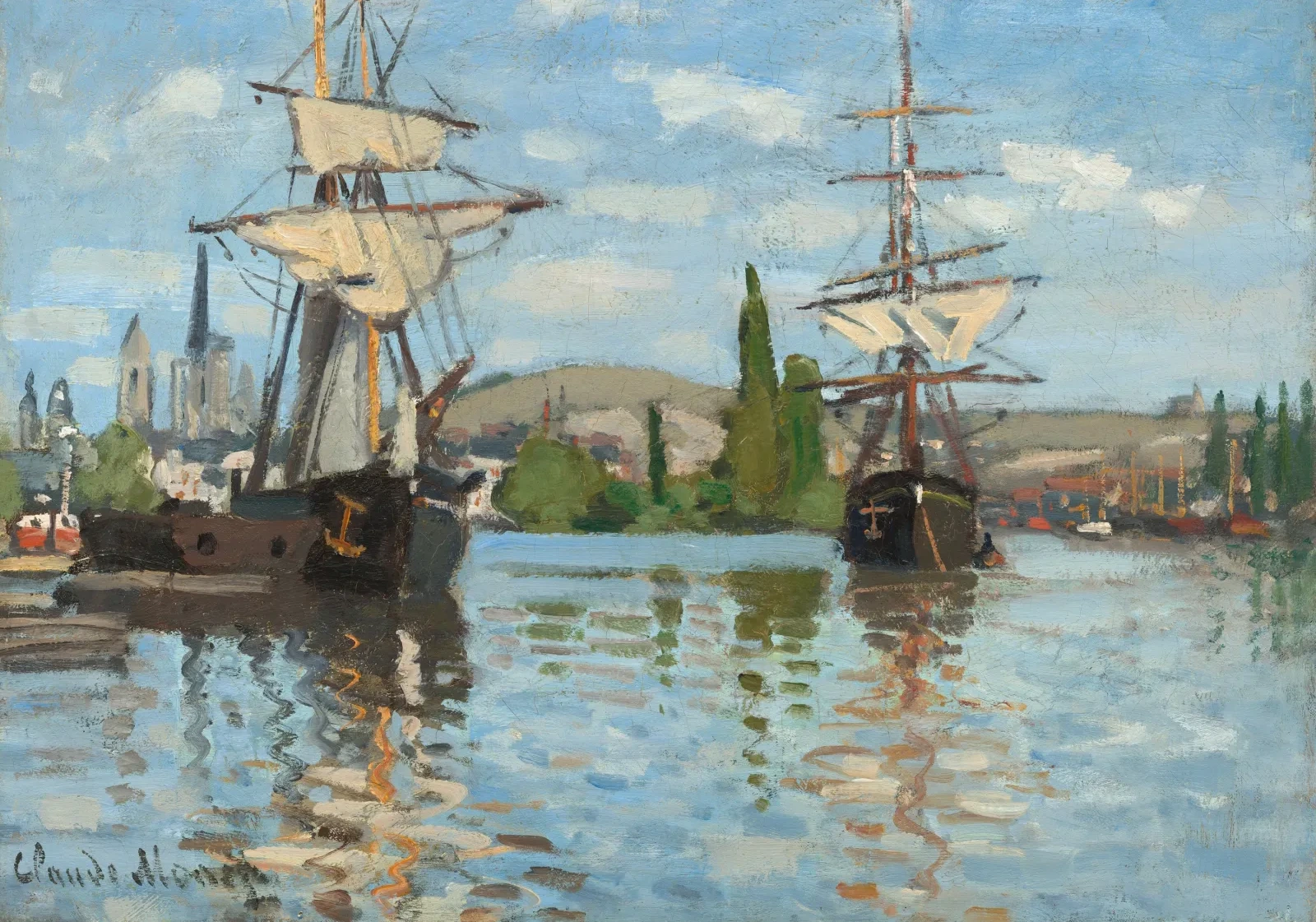 Navires à l'ancre sur la Seine à Rouen, Claude Monet