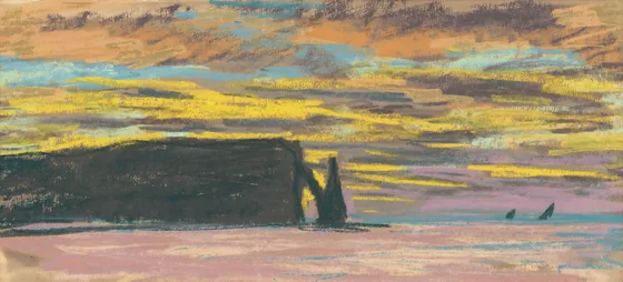 Aiguille et Porte d'Aval, Étretat, Soleil couchant