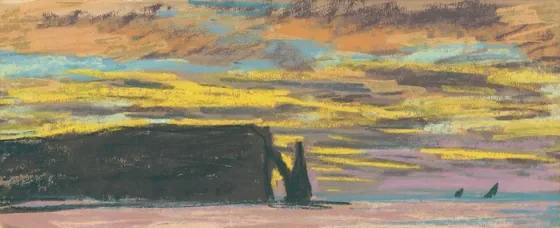 Aiguille et Porte d'Aval, Étretat, Soleil couchant