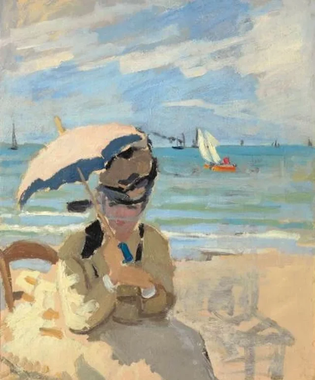 Camille sentada en la playa de Trouville