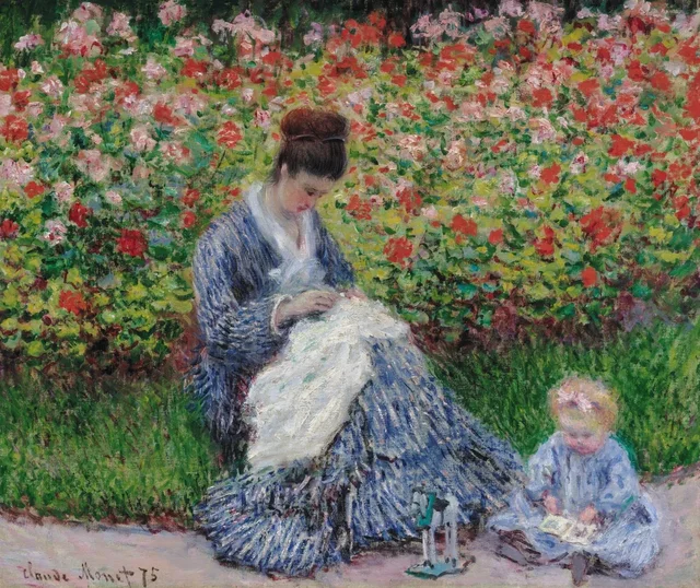 Camille Monet and a Child in the Artist's Garden in Argenteuil, Claude Monet