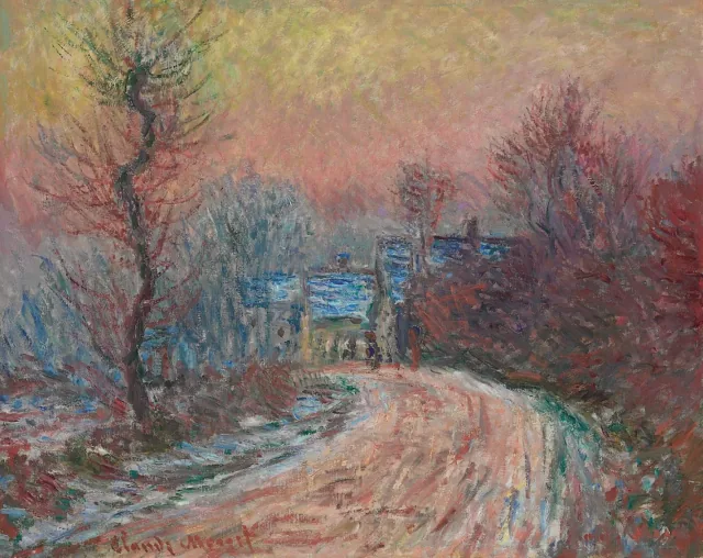 Entrada de Giverny en invierno, puesta de sol