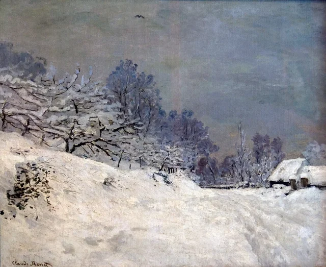 Alrededores de Honfleur, nieve, Claude Monet