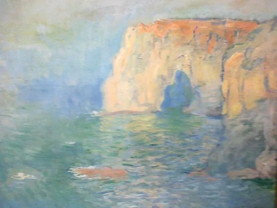 Étretat, la Manneporte, reflets sur l'eau