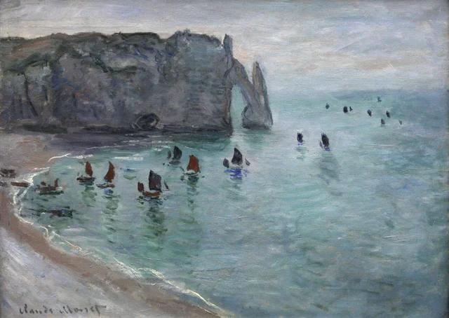 Étretat, la porte d'Aval : bateaux de pêche sortant du port, Claude Monet