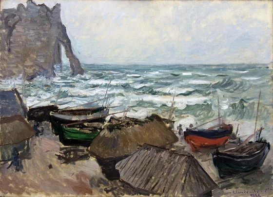 Falaises et barques à Étretat